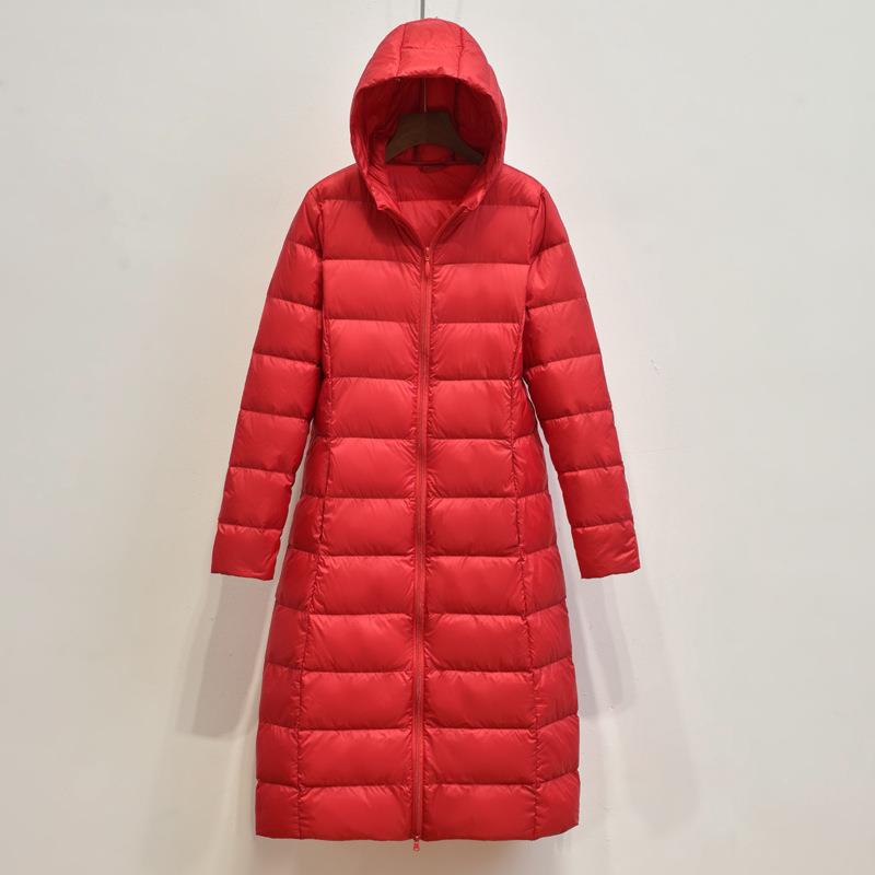 Lightweight Hooded Long Below-the-knee Slim-fit Coat