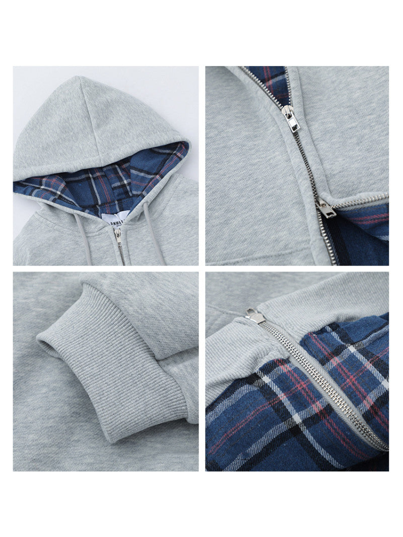 Street Plaid Cardigan Hoodie Loose-fitting Hooded Coat
