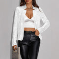 Stand-collar Solid-color Cropped Sequin Jacketcasual And Versatile