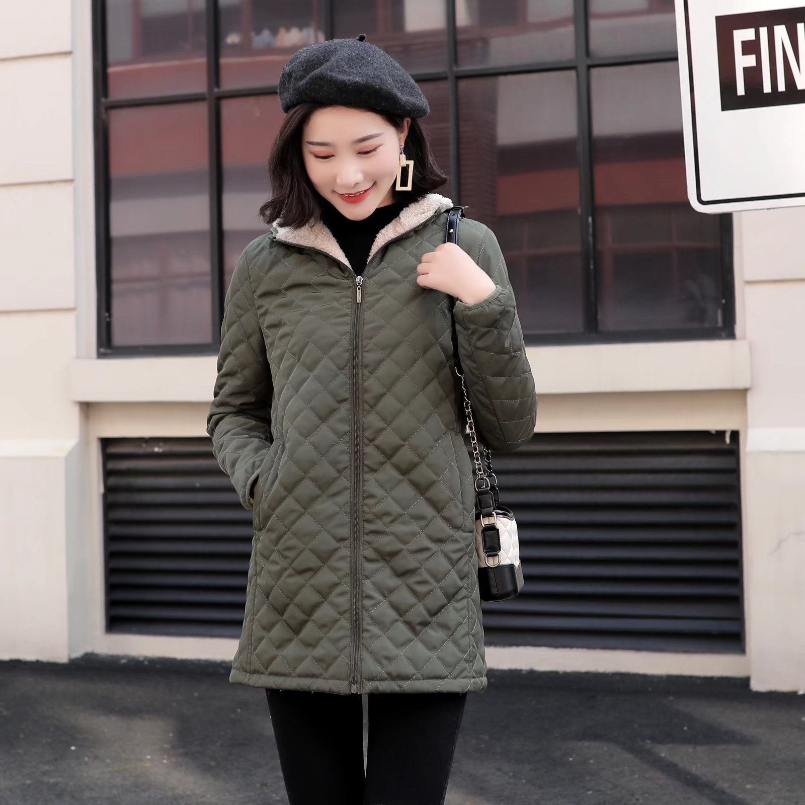 Plus-size Fleece-lined Padded Lambswool Puffer Jacket