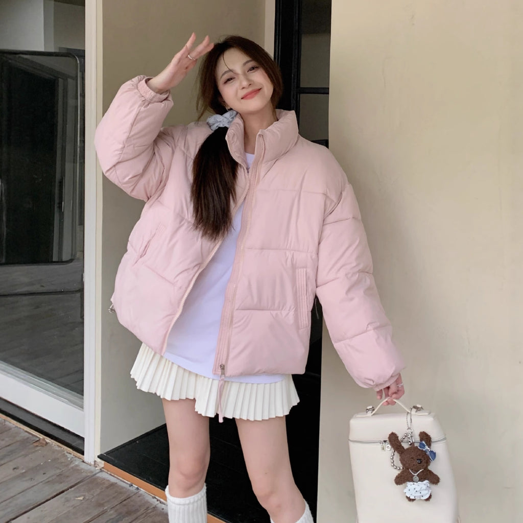 Cute Stand-up Collar Puffer Jacket For Women
