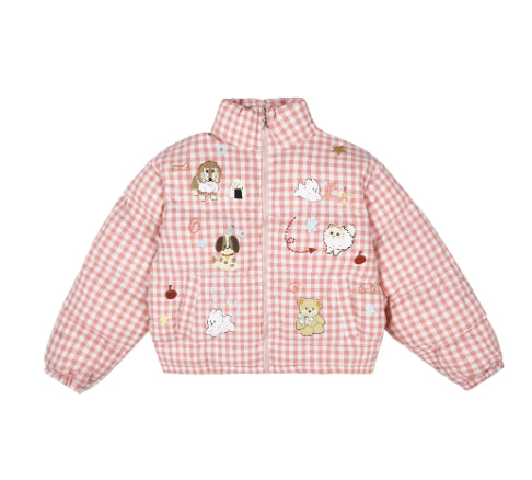 Cute Puppy Plaid Loose-fitting Versatile Padded Cotton Jacket