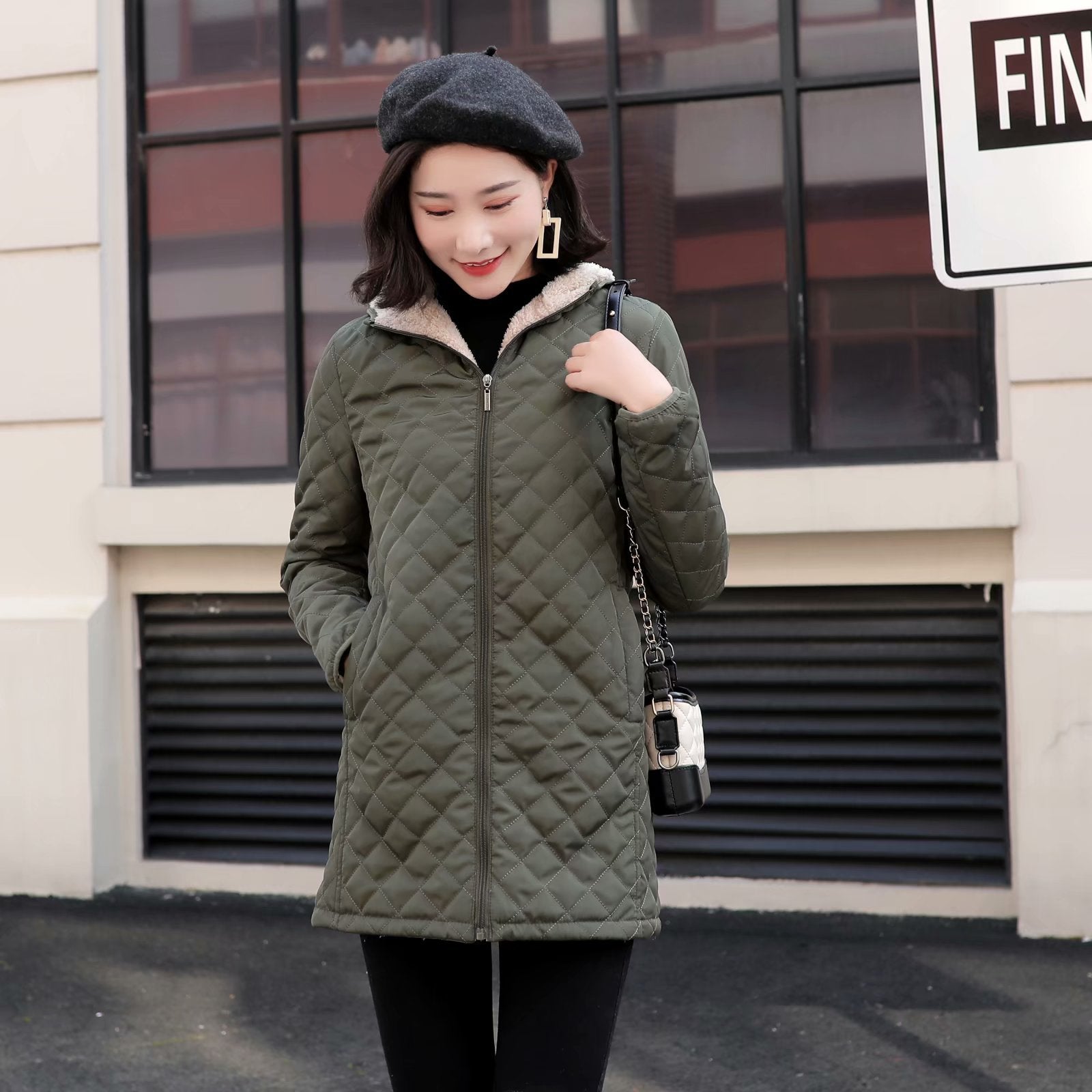 Plus-size Fleece-lined Padded Lambswool Puffer Jacket