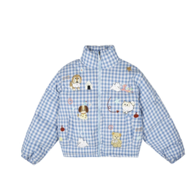 Cute Puppy Plaid Loose-fitting Versatile Padded Cotton Jacket