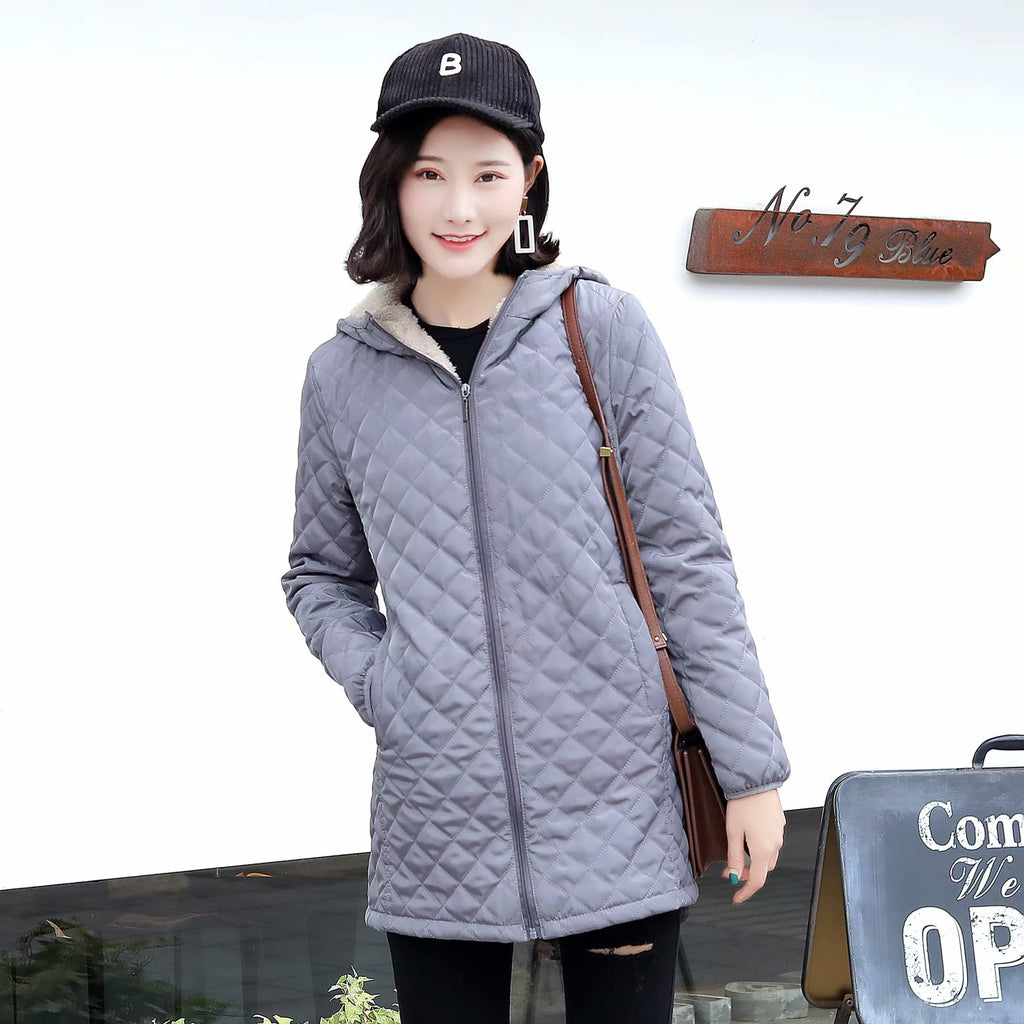 Plus-size Fleece-lined Padded Lambswool Puffer Jacket