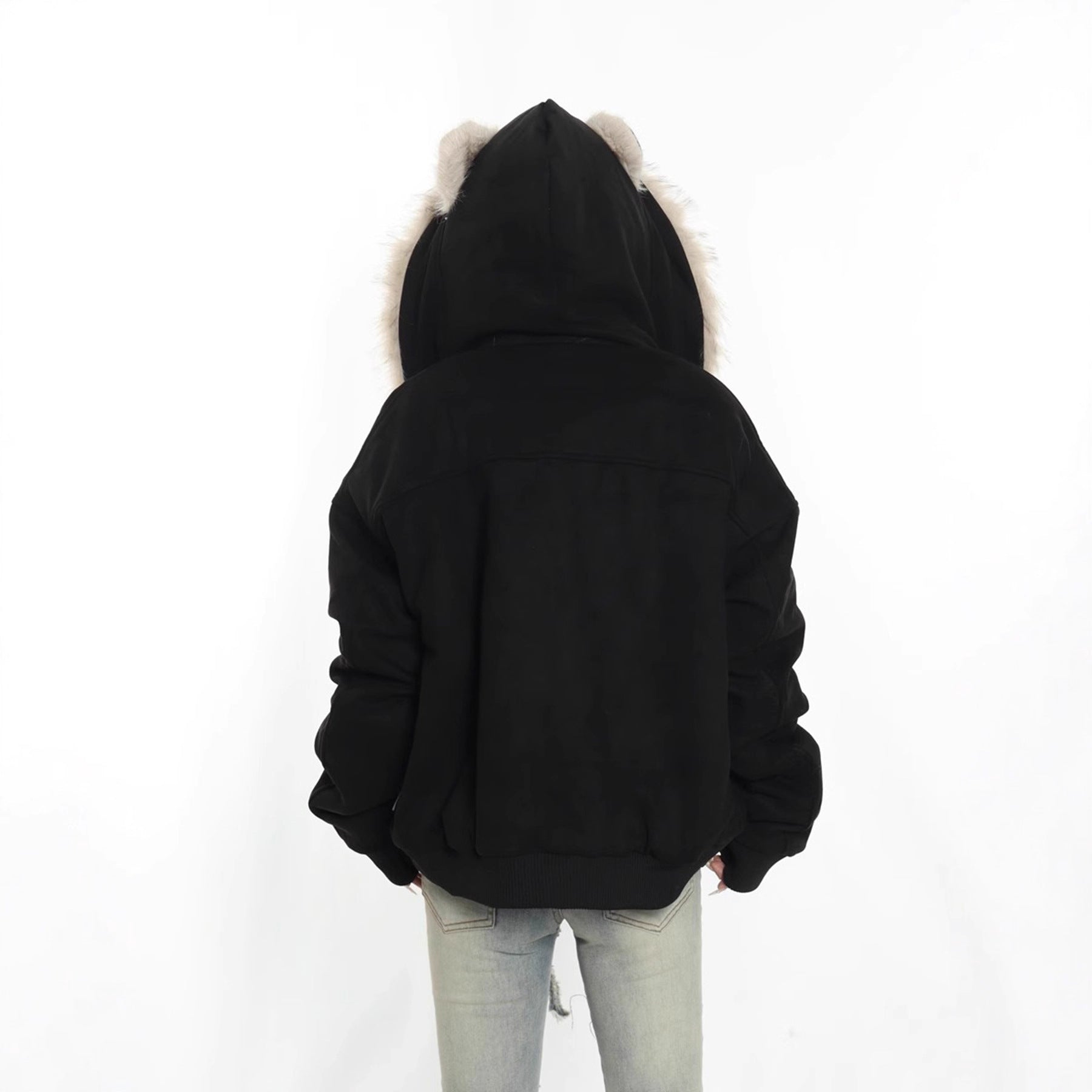 Winter Coat With A Fur Collar Made From Faux Suede For Warmth