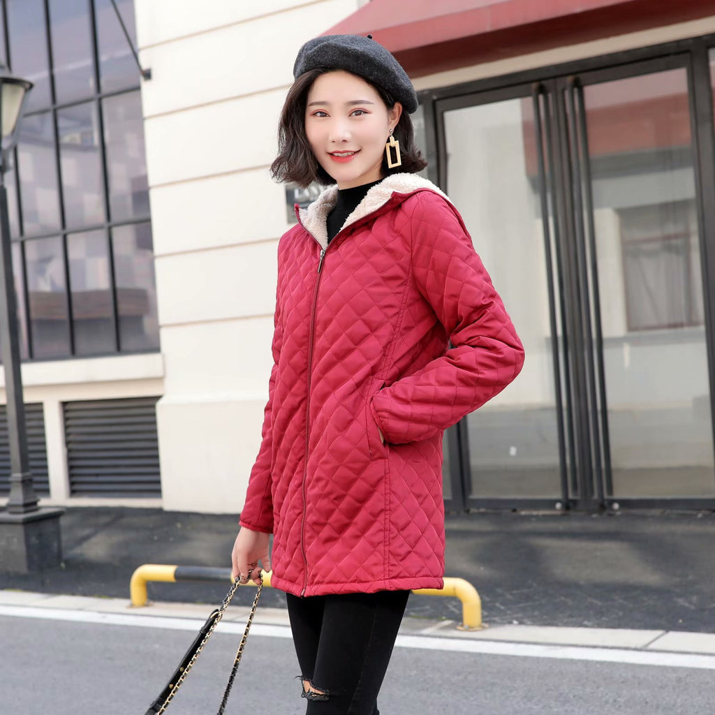 Plus-size Fleece-lined Padded Lambswool Puffer Jacket