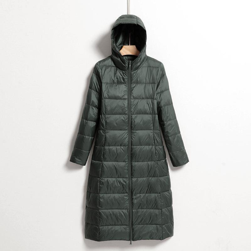 Lightweight Hooded Long Below-the-knee Slim-fit Coat