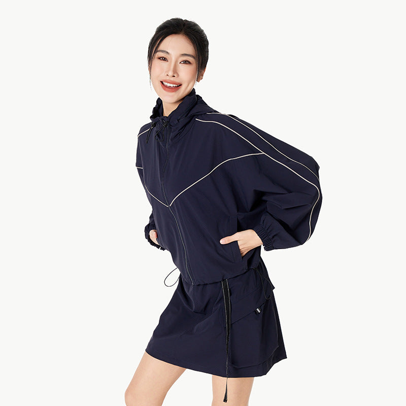 Women's Short UPF200 Sun-Protective Clothing Breathable Hooded Lightweight Jacket