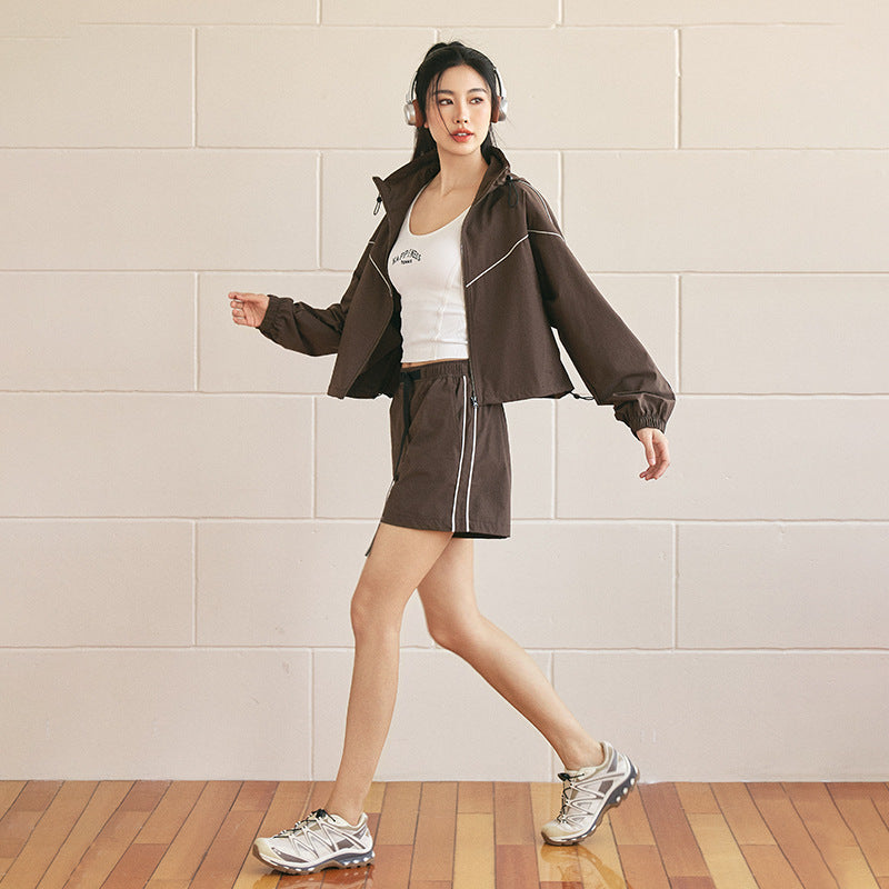 Women's Short UPF200 Sun-Protective Clothing Breathable Hooded Lightweight Jacket