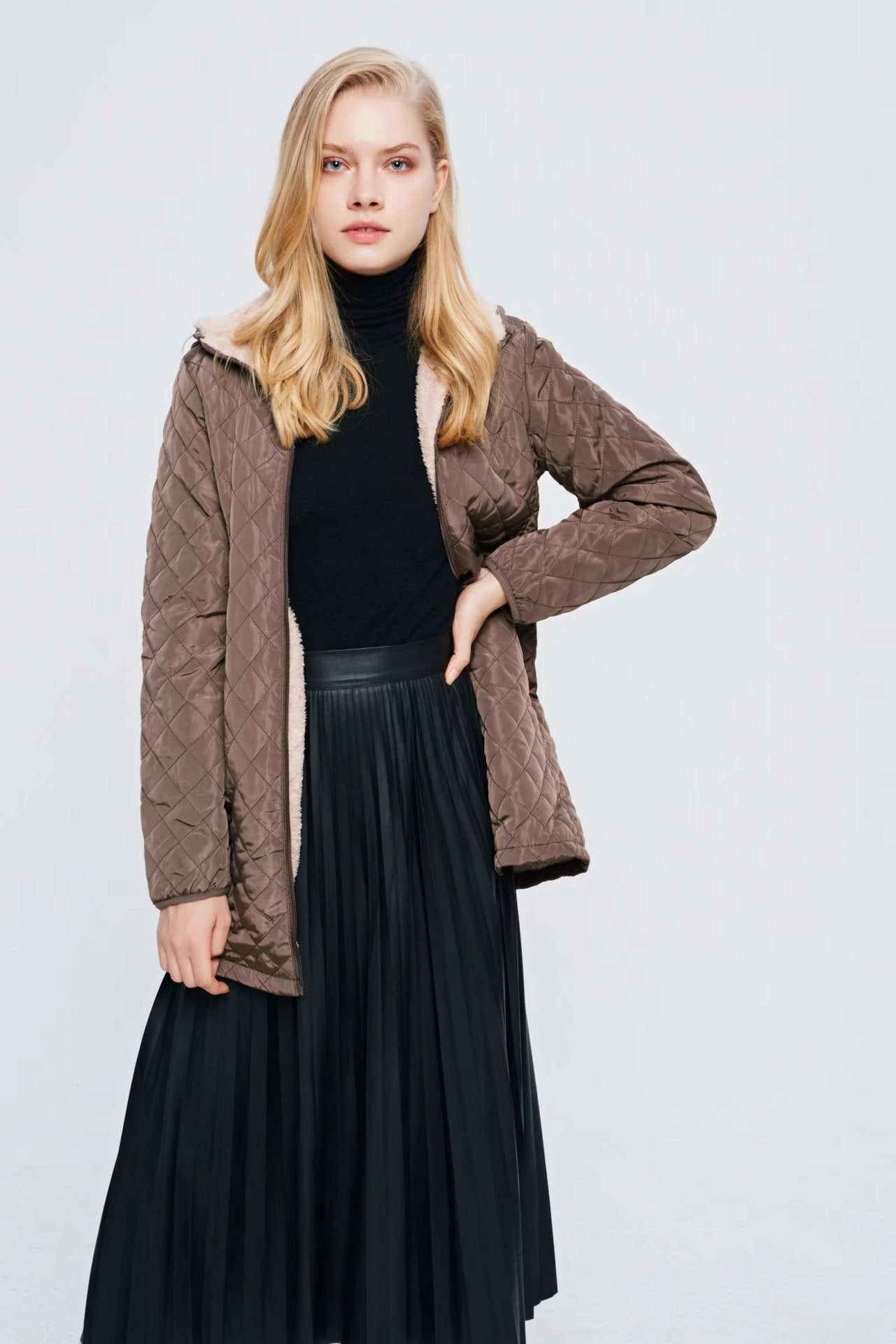 Plus-size Fleece-lined Padded Lambswool Puffer Jacket