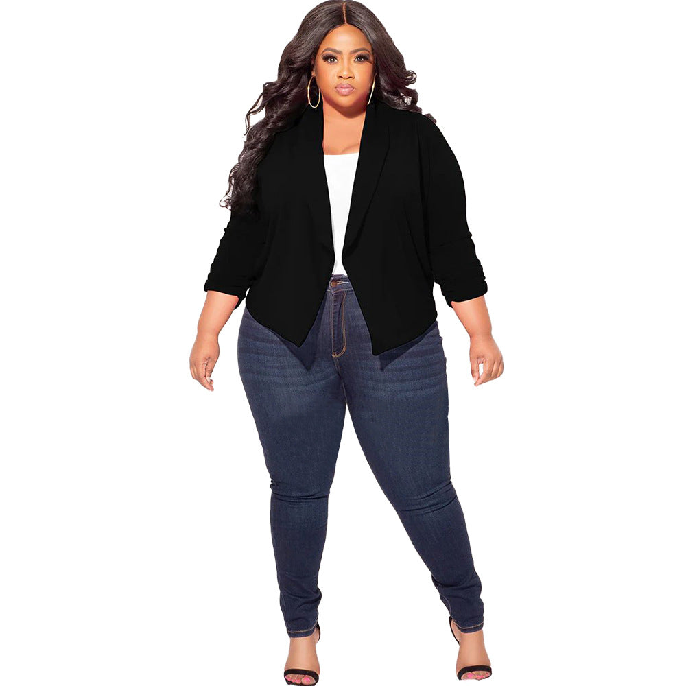 Women's Solid-Colored Long-SleevedSimple-Style Plus-Size Blazer